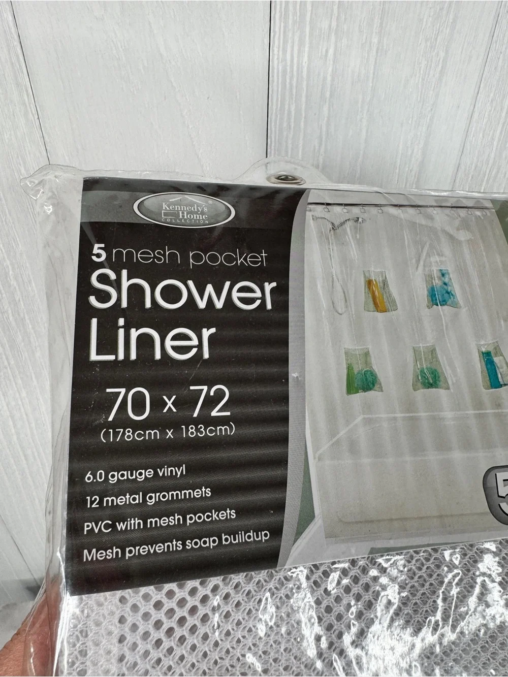 Kennedy 70”x72” PVC Shower Liner with 5 Mesh Built-In Pockets